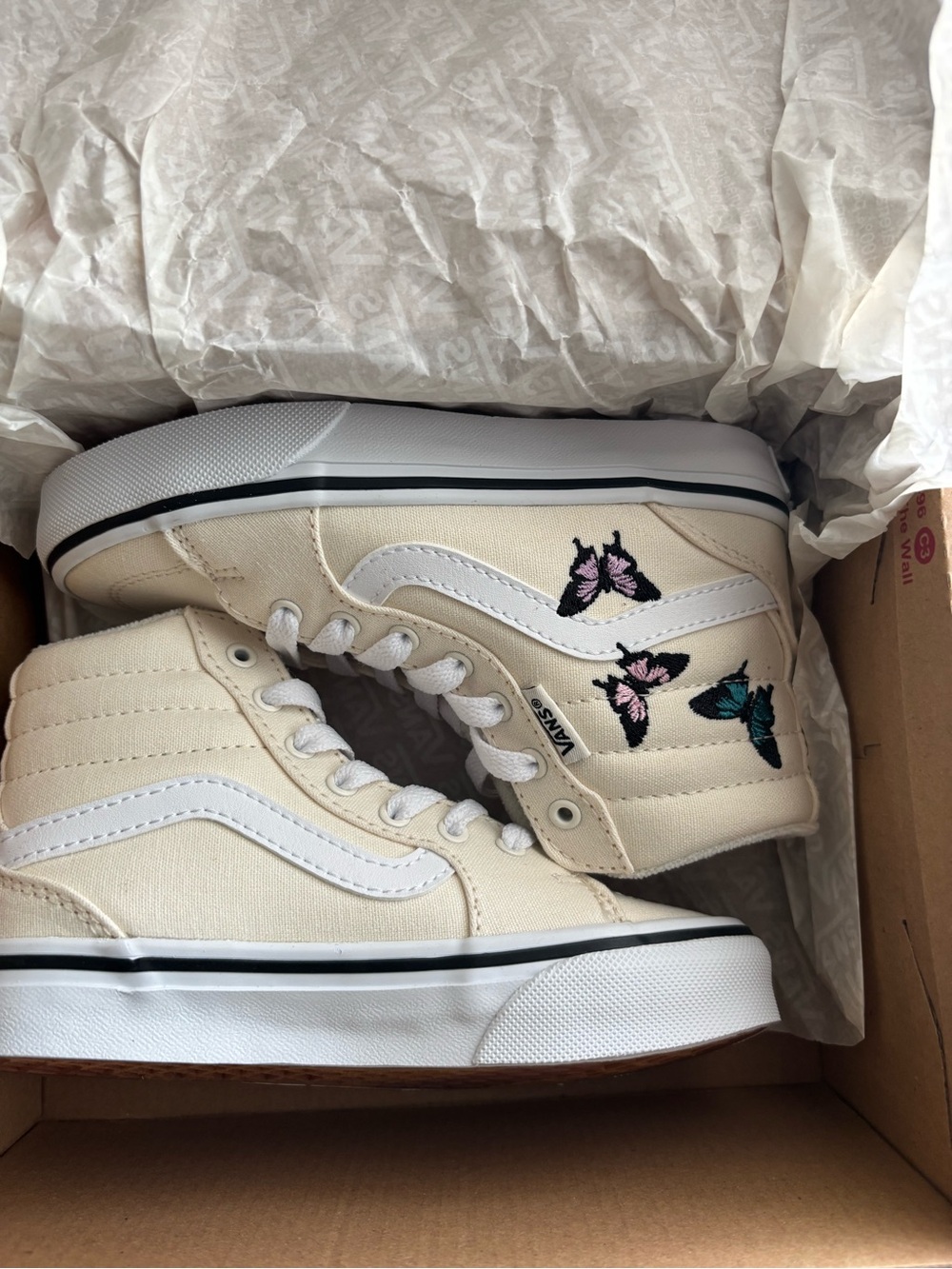 Vans High-Top Cream Canvas Sneakers with Butterfly Embroidery